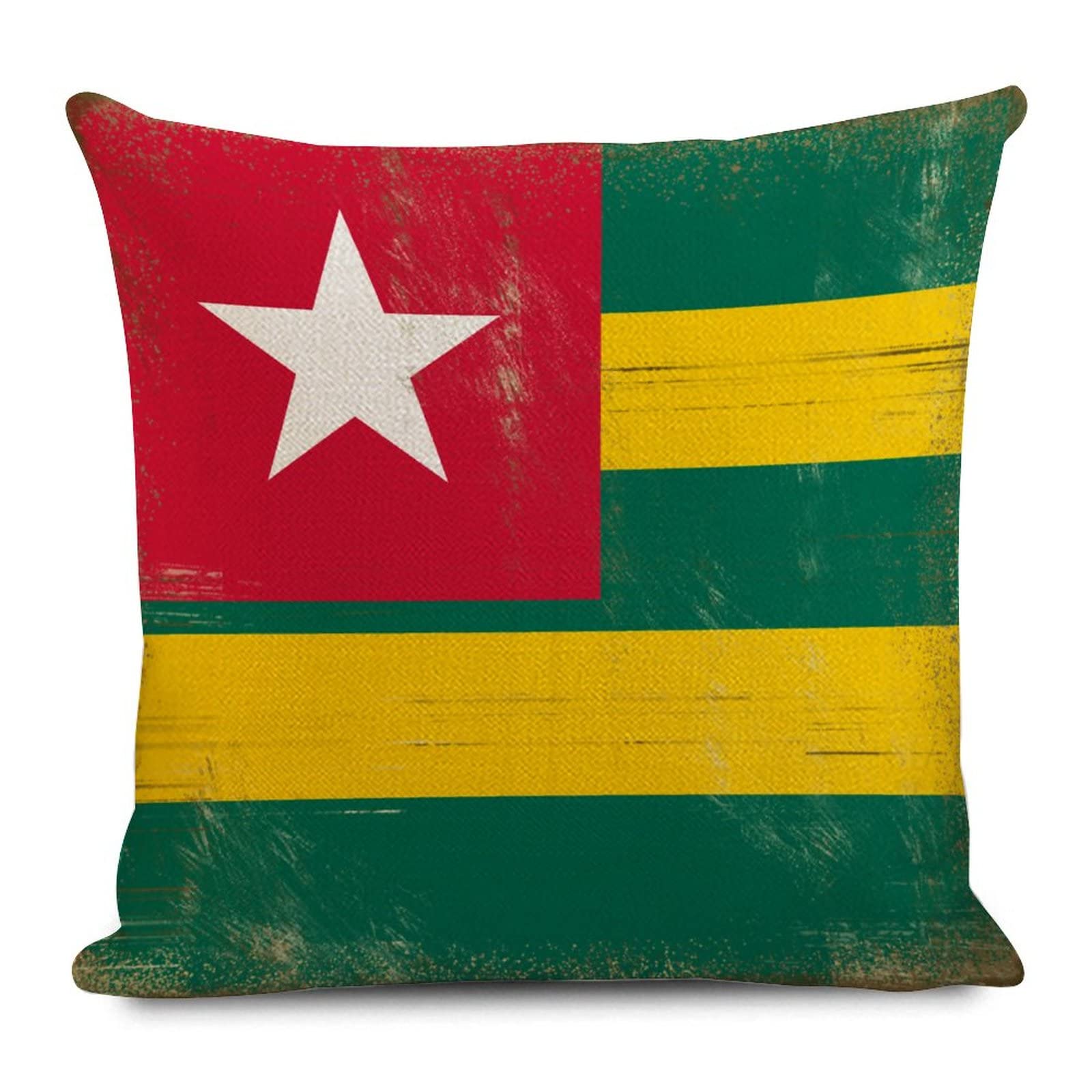 Togo Housse de coussin vintage en coton et lin Motif drapeaux nationaux 45,7 x 45,7 cm