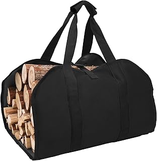 Hongmai Wood Carrier for Firewood with Handles, Waxed Canvas Firewood Log Carrier Tote, Firewood Holder Fireplace Accessories, Firewood Carrier Bag for Indoor, Outdoor, All Weather Camping (Black)