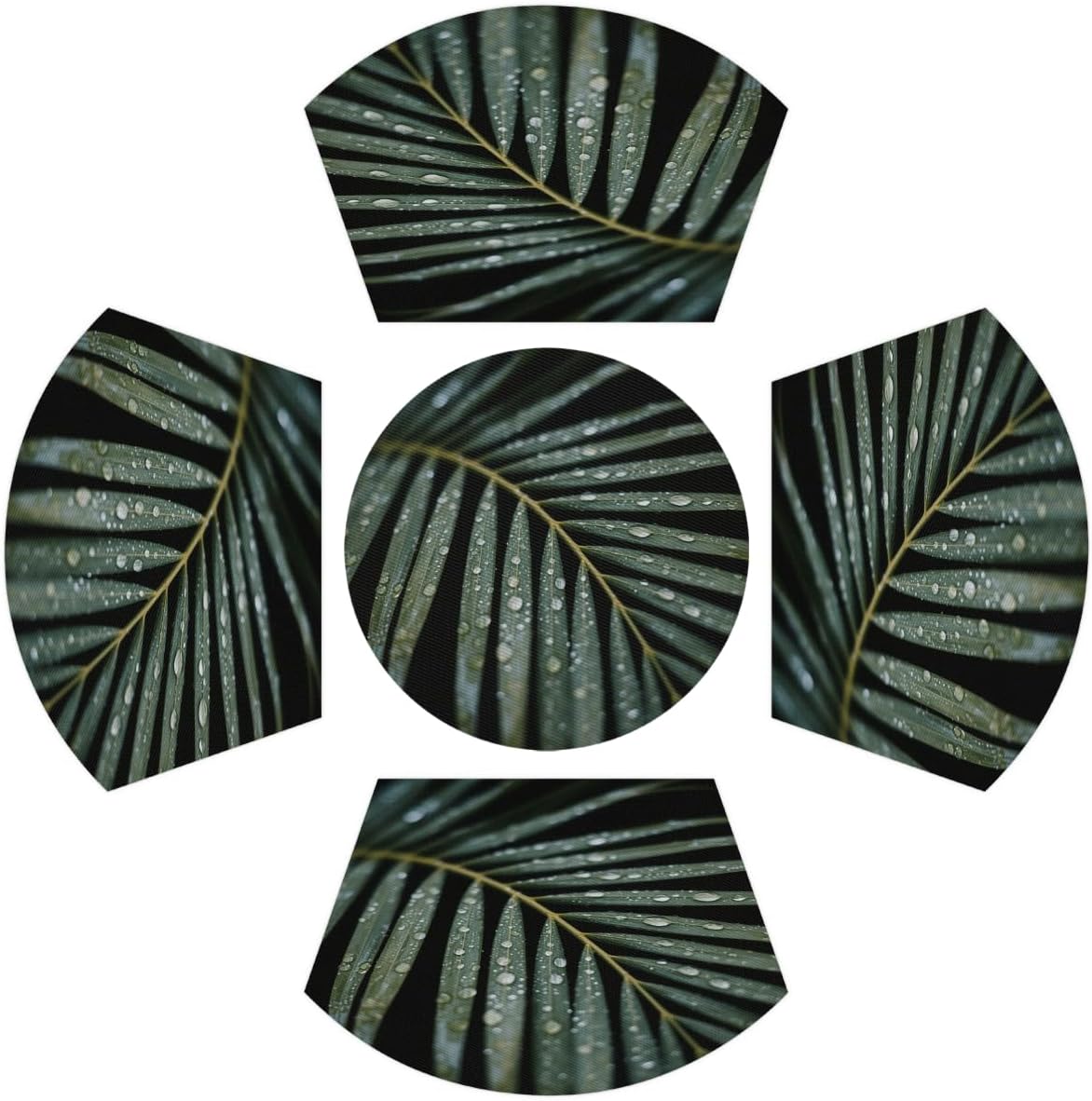 Snowflake Fabric PVC Placemats for Round Table Place Mats Set of 5 with Round Centerpiece Mat, Large Size Wedge Shape Placemats Washable Heat Resistant Dining Table Mat