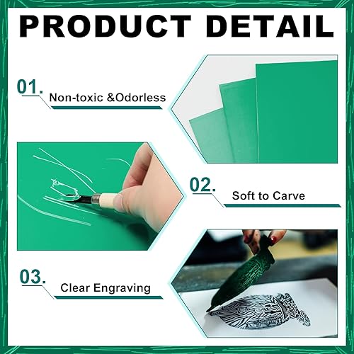 Miniatura 17 de Yeaqee Bloque de linóleo para tallar goma suave, hojas de linóleo grandes, placas de lino sin montar para grabar, proyectos de arte, impresión