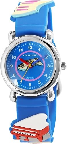 Excellanc Orologio per bambini in silicone, per ragazzi e ragazze, musica, orologio analogico al quarzo, 4500032, Blu, Cinghia