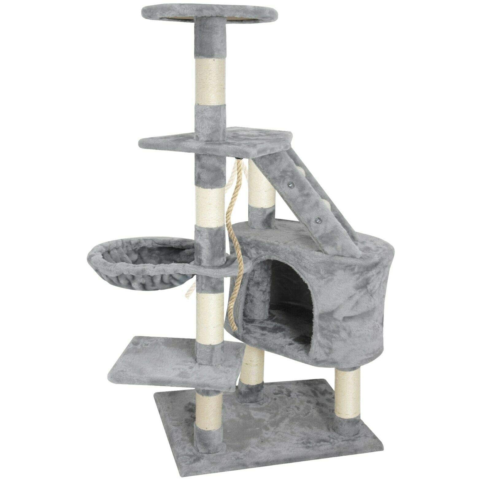 EGLEMTEK Albero per Gatto con Graffiatoio Cuccia Giocattolo Gatti Parco Giochi Tiragraffi in Sisal Naturale 120 x 55 x 40 Cm (Colore Grigio Figaro 30058)