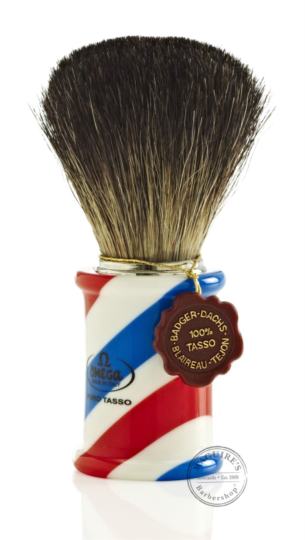 Pędzel do golenia Black Borsuk "Barber Pole" Omega