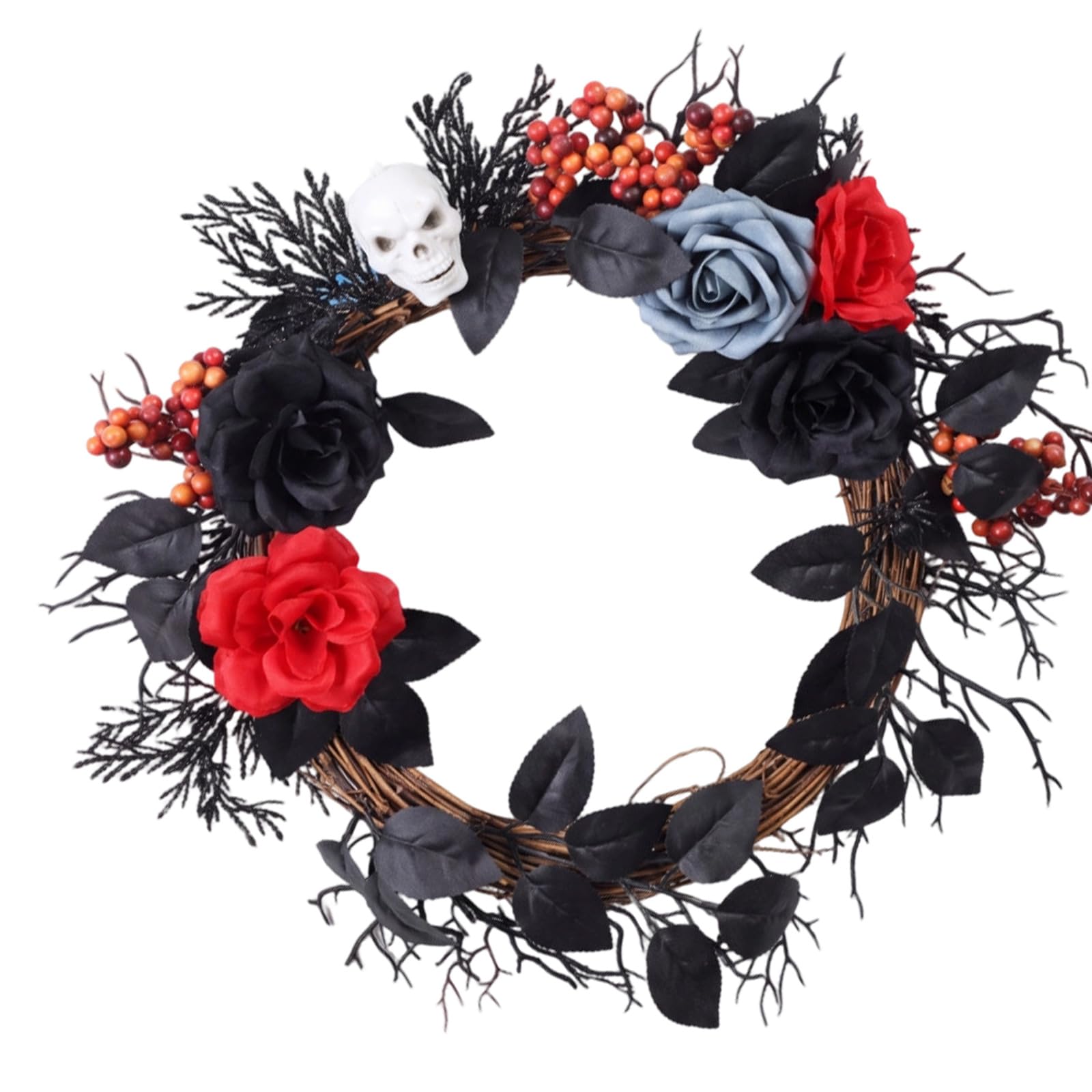 Veltros Entryway Halloween Wreath Artificial Floral Twig Accent for Front Door Wall Photo Area Display, Gothic Seasonal Party Decor, 15.7 Inch Piece Halloween Door Wreath Gothic Floral Wall Accent