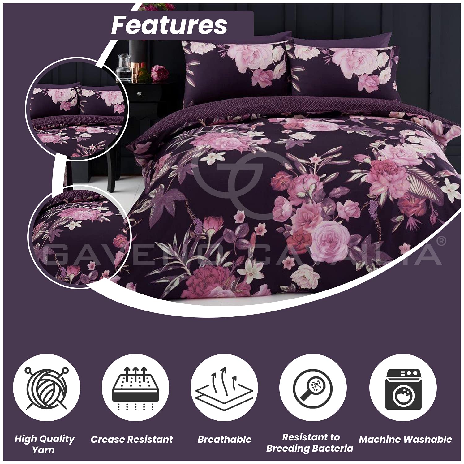 Copripiumino Matrimoniale Viola GC GAVENO CAVAILIA Set Di Biancheria Da Letto Atrioniale, Facile Da Pulire, Lavabile, Otivo Gaveno Cavailia Online Shop