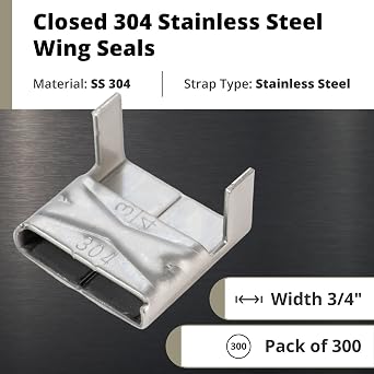 IDL Packaging 3/4 Closed 304 Stainless Steel Wing Seals for 201/304 Type Stainless Banding (Pack of 300) - Rust Resistant Heavy-Duty Banding Seals - Closed with Hammer or Hammer-Type Tool