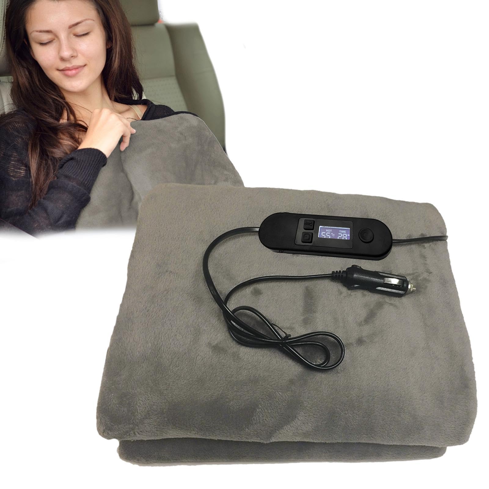 Couverture De Voiture Électrique, Couverture Chauffante Intelligente Avec Minuterie De Contrôle De Température À 5 Vitesses, Couverture De Voyage En Polaire Chauffée De 12 Volts Pour Voiture Car