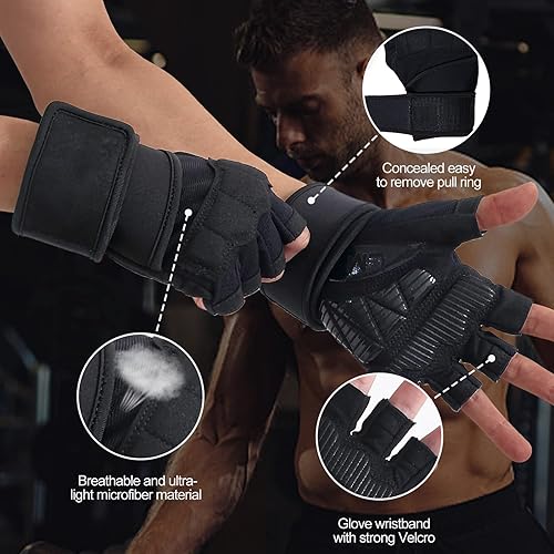 Miniatura 2 de Guantes de entrenamiento para hombres y mujeres, guantes acolchados para levantamiento de pesas con soporte para muñeca, protección completa de la