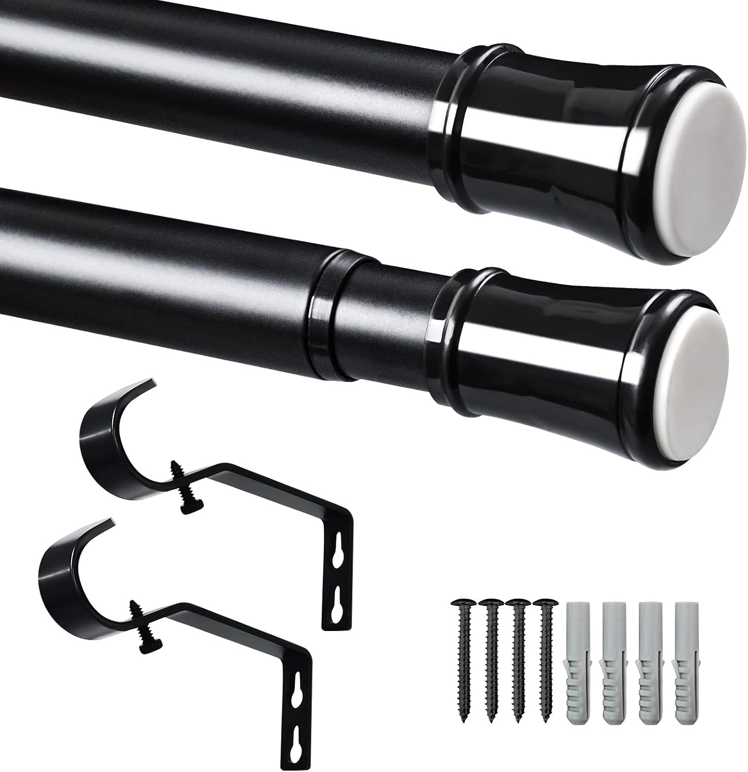 Zindoo Curtain Poles, Extendable 81 to 230 cm, Black Curtain Pole