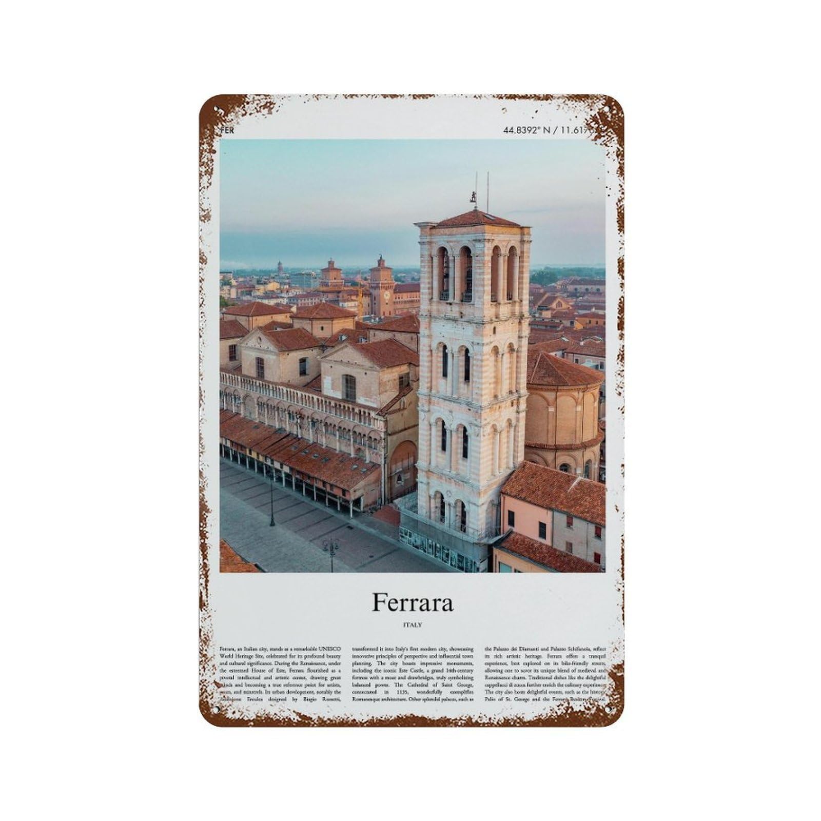 xiaoxiaoshen Ferrara Italy City Scenery Wall Decor Art Metal Tin Poster Modern Home Decor Art Home Bar Shop Decorations Vintage Sign 30x20cm