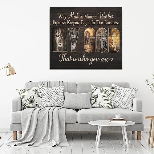 Vista 41 de Arte de pared de Jesús Jesús religioso Jesús, decoración de pared, cruz de león y cordero, lienzo impreso con citas cristianas, decoración de pared