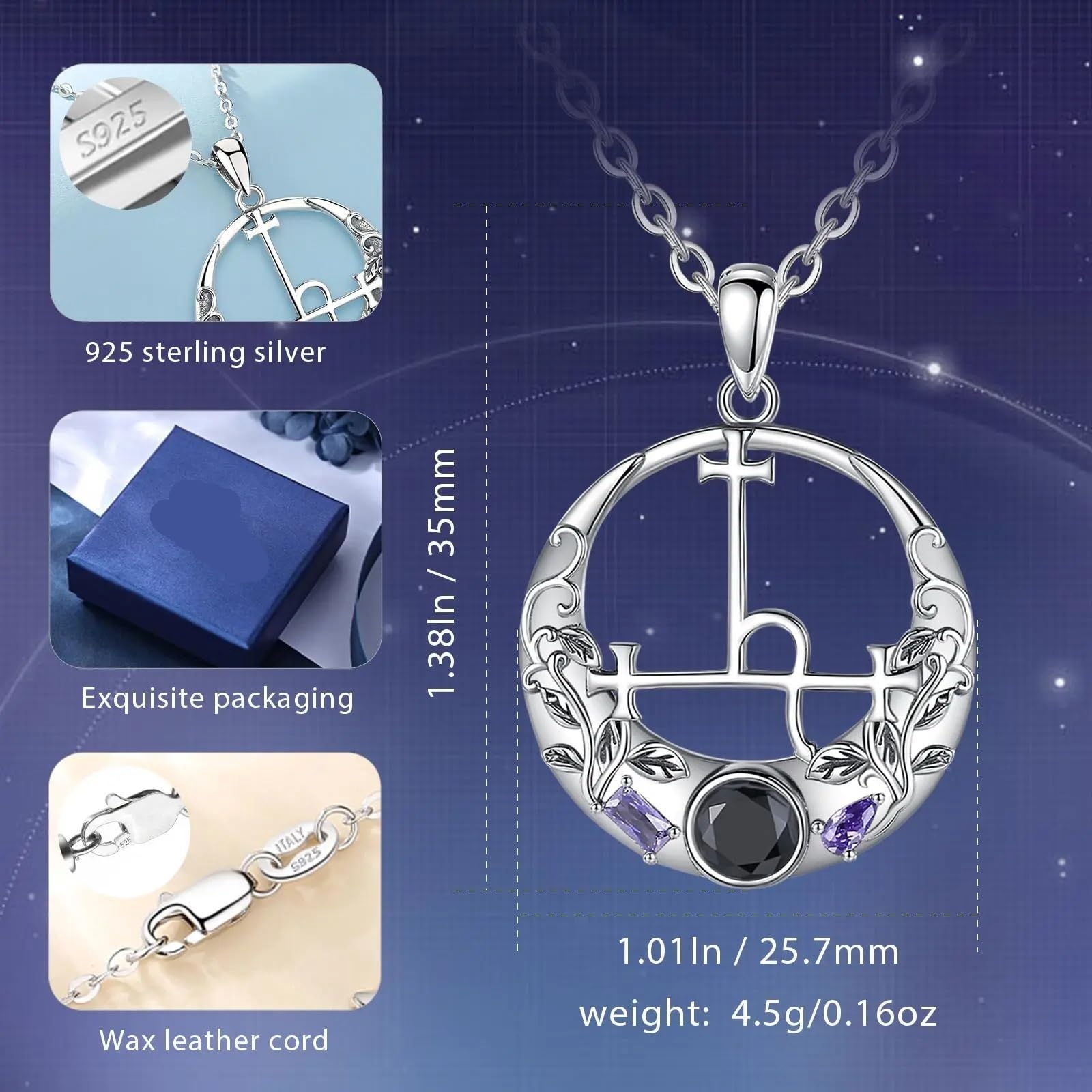 Collana con sigillo Lilith in argento sterling 925 Gioielli vintage con ciondolo con sigillo lunare demone for donna uomo