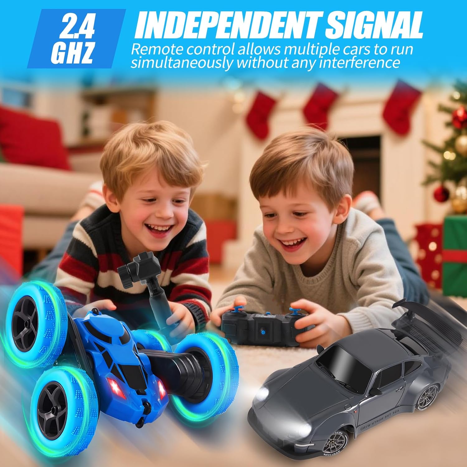 2 Pack RC Drift & Stunt Cars,1:24 Scale Remote Control Car, 4WD High Speed RC Drift & Stunt Car with LED Lights, 360° Flips, 2.4GHz, 20KM/H, USB-C Batteries, Gift for Adults, Boys and Girls