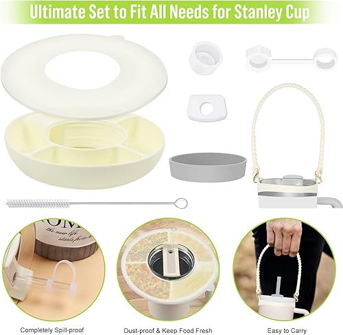 Miniatura 2 de BeeVines Cuenco de aperitivos para taza Stanley, bandeja de aperitivos con tapa para vaso rosa de 40 onzas con asa, con accesorios para enfriar,