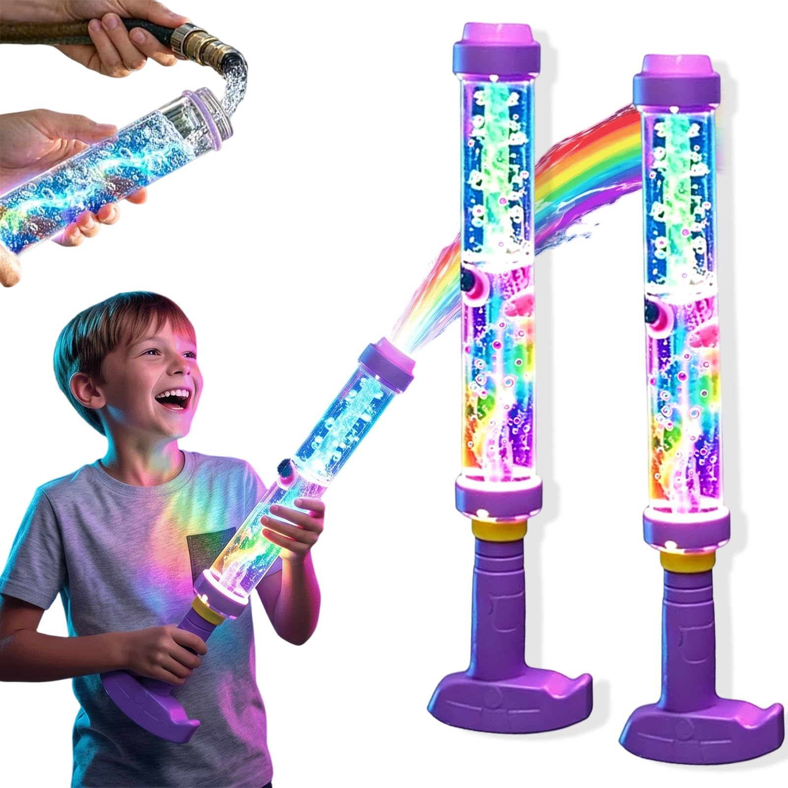Glowing Rainbow LED Water Blaster | Summer Fun that Pops Like Magic - Squirt Fire Water Gun Toys for Summer Pool Party, Backyard, Beach Outdoor Games (2pcs)