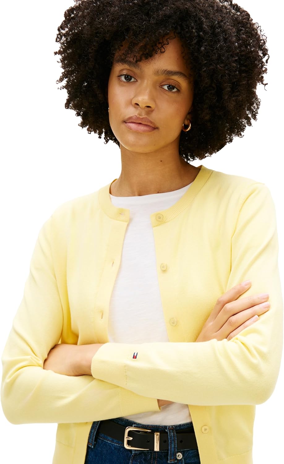 Tommy Hilfiger Women's Cotton Crew Neck Cardigan Sweater Lightweight Button Down Knit Cardigan
