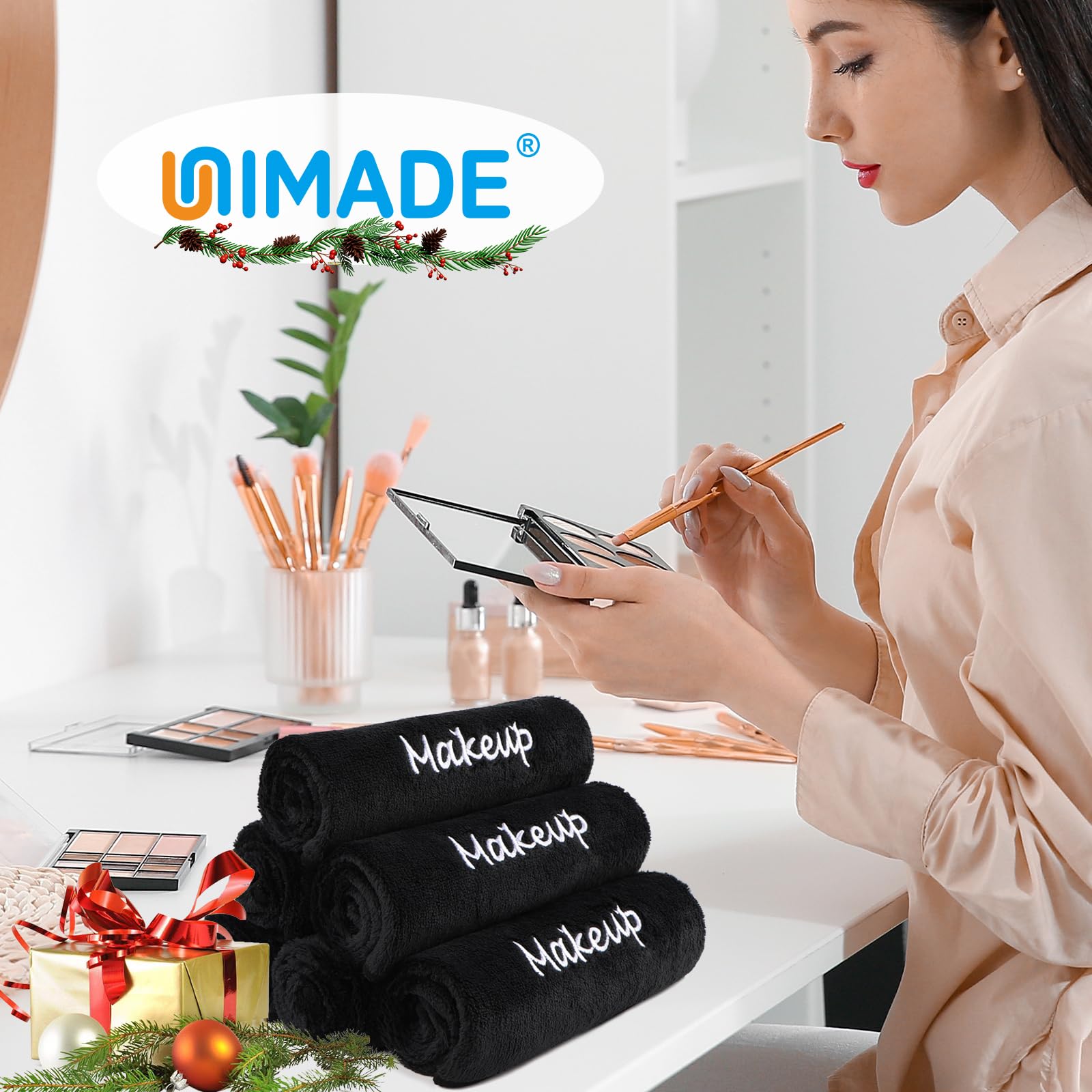UNIMADE Paños desmaquillantes, paquete de 48 paños faciales negros, toallas faciales de microfibra de forro polar coral suave para cara, manos y baño (13 x 13 pulgadas)