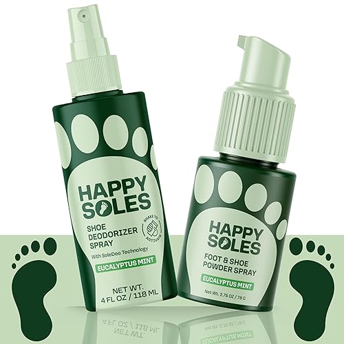 Happy Soles Eucalyptus Mint Spray Duo Desodorizante para pies y zapatos + spray en polvo, paquete de 2 unidades para control de olores y humedad