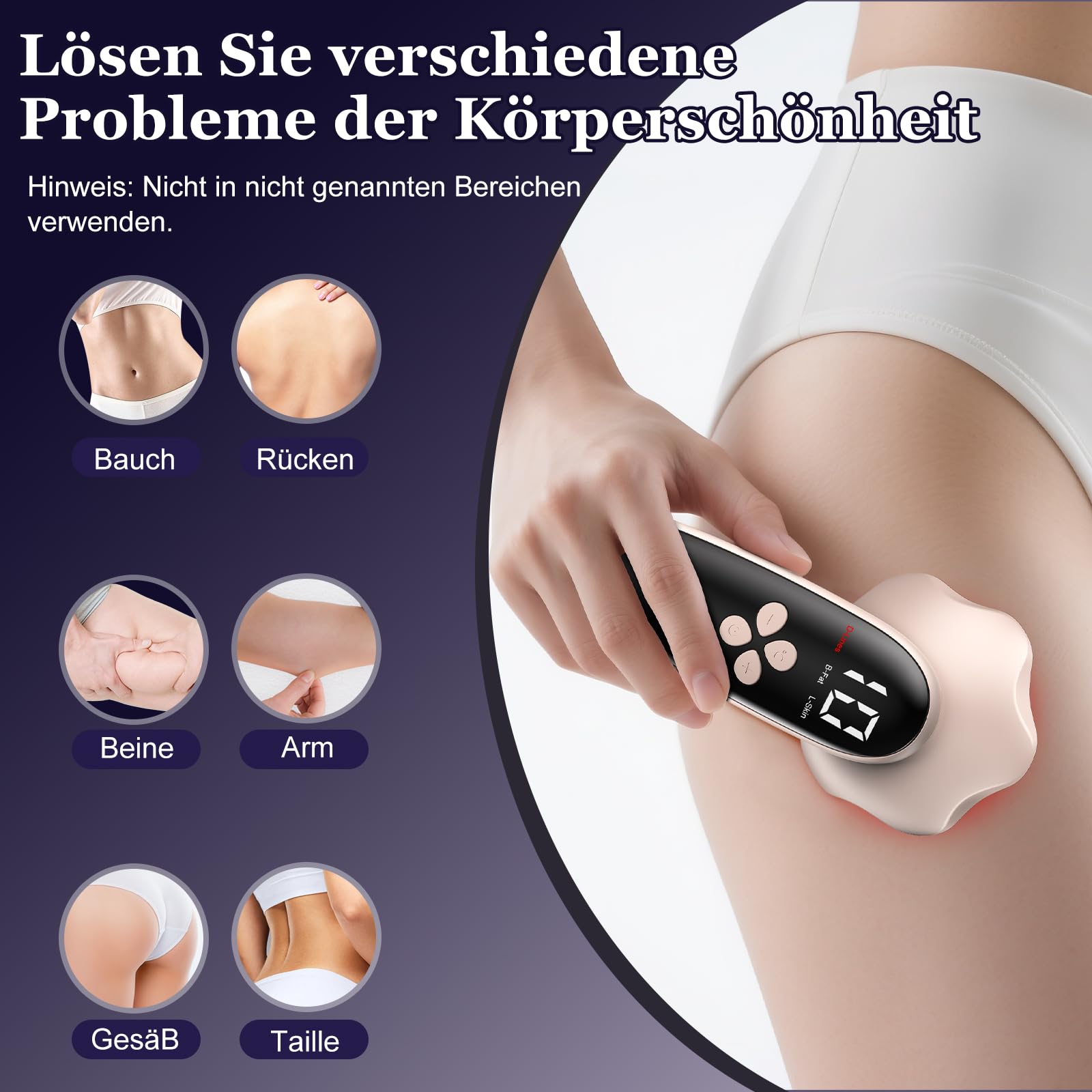 Cellulite Massagegerät, Anti Lipödem Handmassagegerät, Massage Anti Cellulite Mit 3 Modi, VerfüGt über 6 MassageköPfe mit GrößEren Bereichen für Bauch, Taille, Arme, Beine, Gesäß und Rückenmassagefe