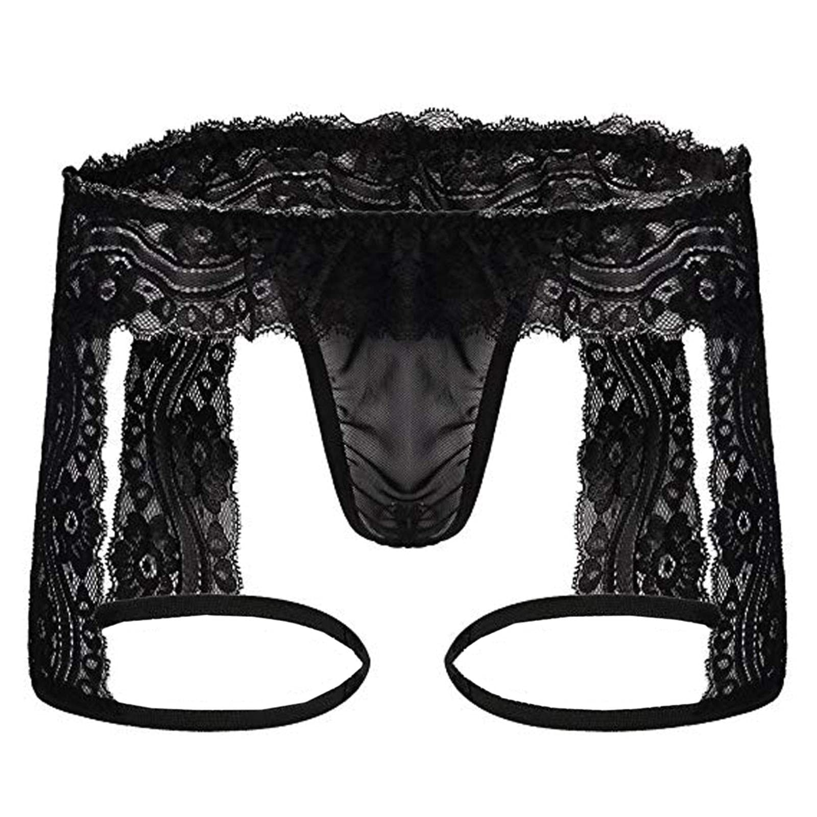 Kaytong Culottes Pour Hommes Sexy Grande Taille Dentelle Respirante Creuse Lingerie Sexy Gay Sissy Sous-vêtements érotiques Mode Intimes String String-Noir-1, S, 1pc