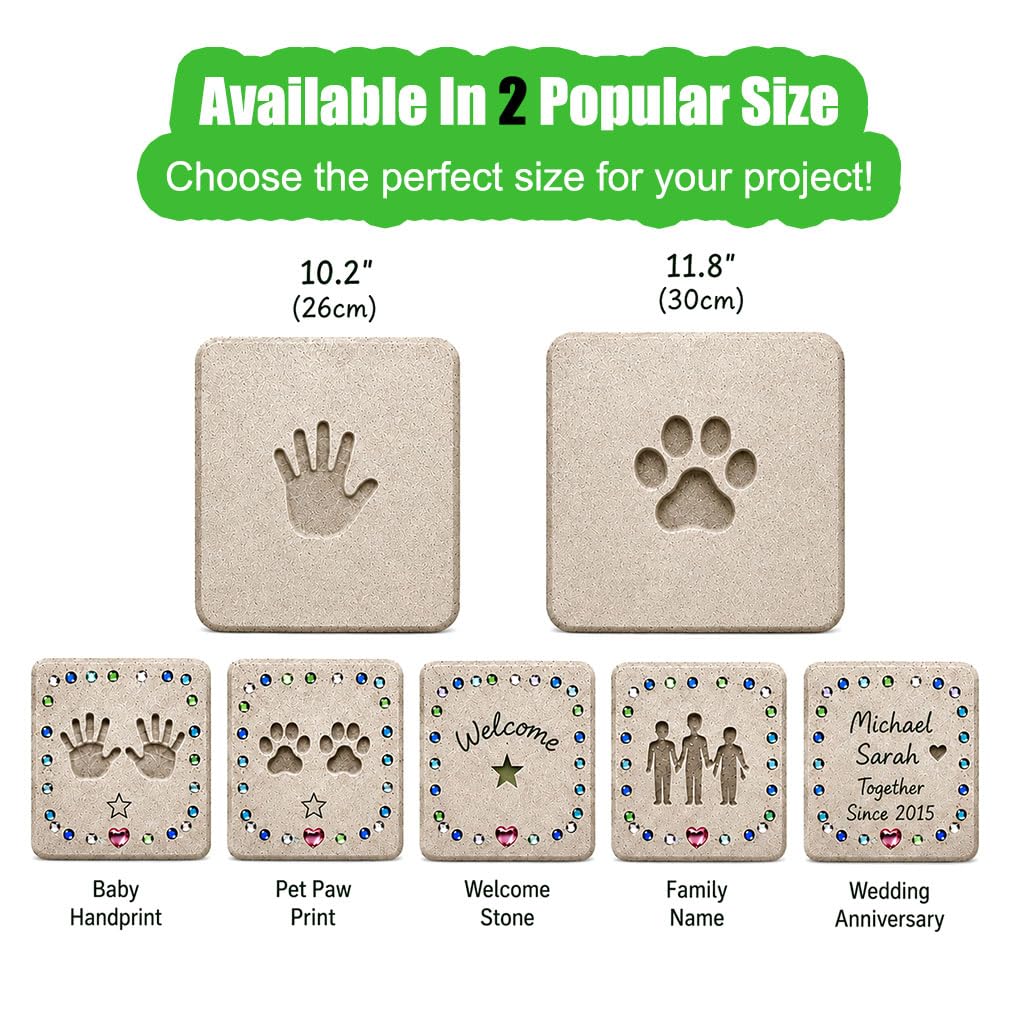 Handprint Stepping Stone DIY Kit - Reusable 11.8 Inch Square Concrete Molds*3 with Accessories for Hand/Foot Print Making, Footprint Craft Witness of Special Time/None Cement image 5