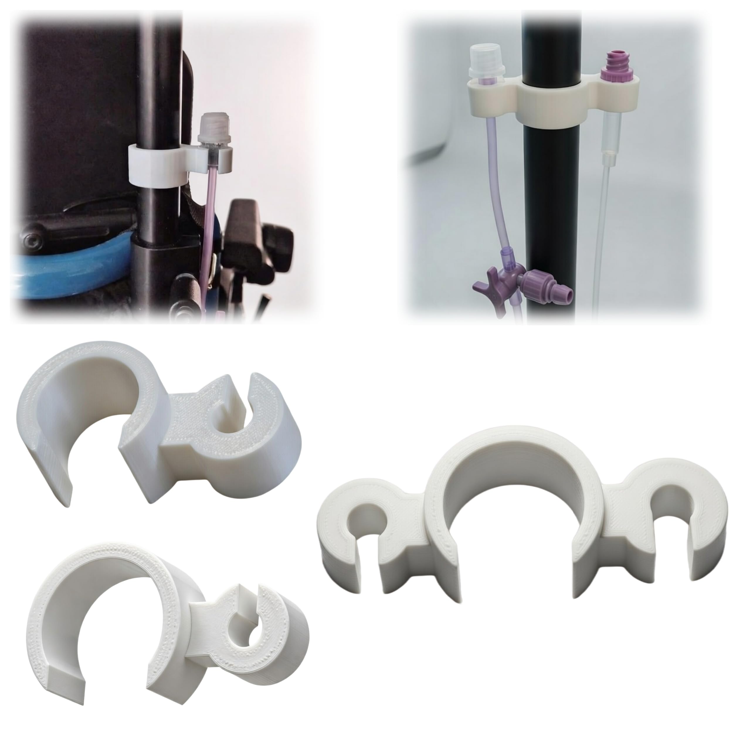 Pump Set Holder Clip Compatible with Nutricia Flocare Infinity, Adjustable 17.5mm & 25mm Pole Clip, Hands-Free Tube Support, Single & Double Clip Design
