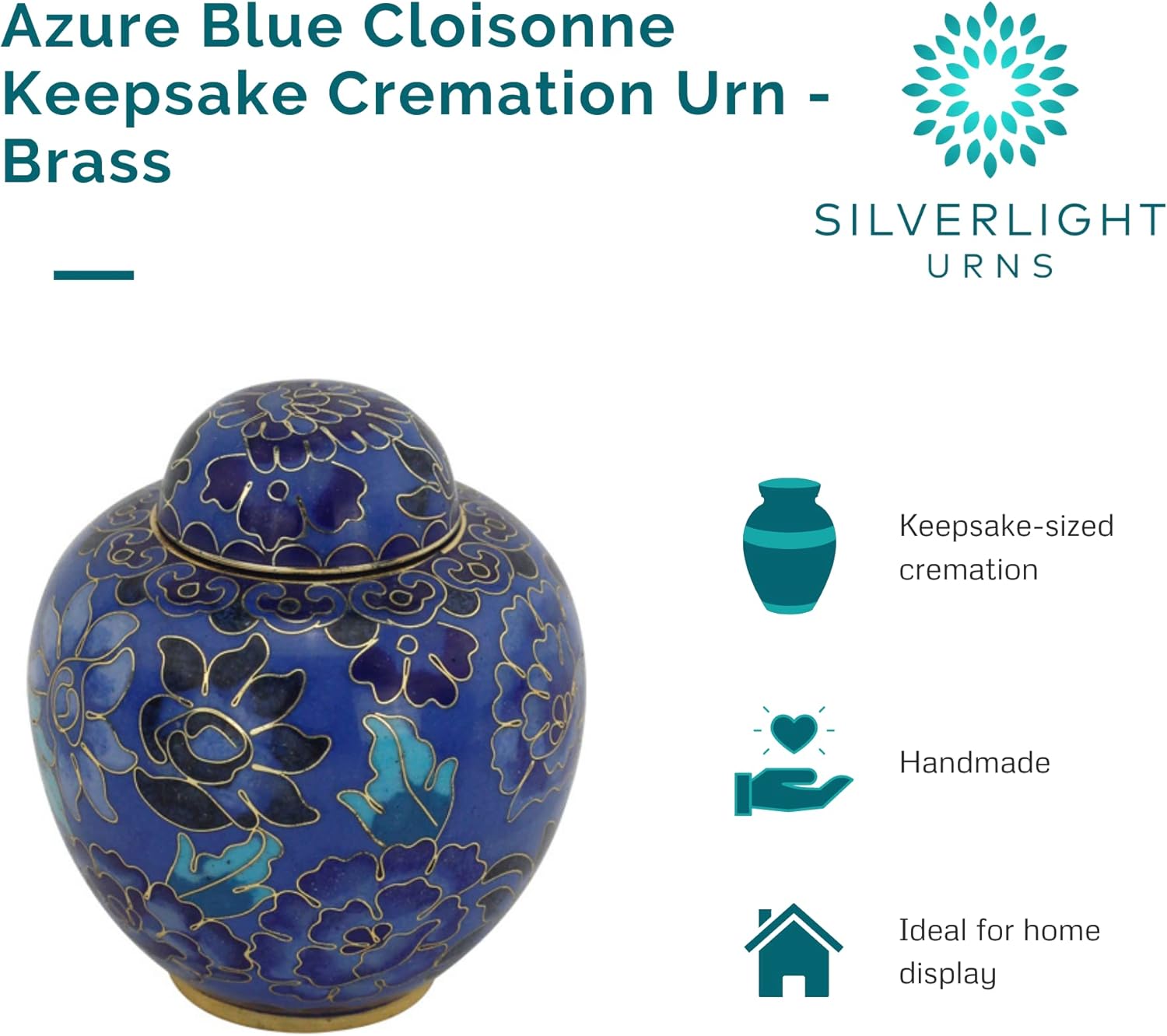 Azure Blue Cloisonne Keepsake Cremation Urn for Ashes, Metal, Blue Enameled Urn, Keepsake Sized Cremation Urn, 3 Inches High