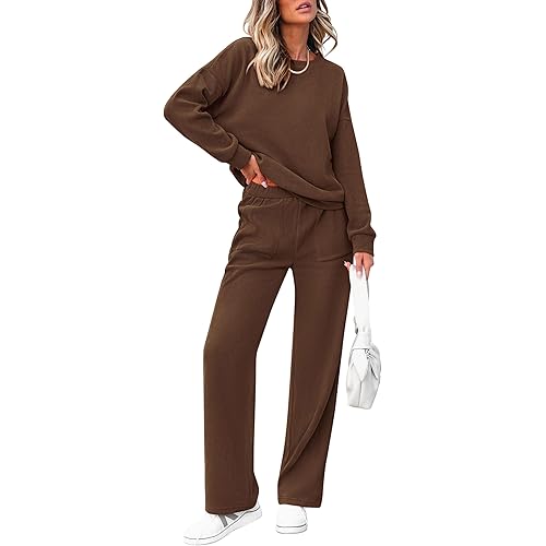 PRETTYGARDEN Women's 2 Piece Outfits 2024 Winter Fashion Tracksuits Long Sleeve Pullover Tops Straight Leg Pants Lounge Sets