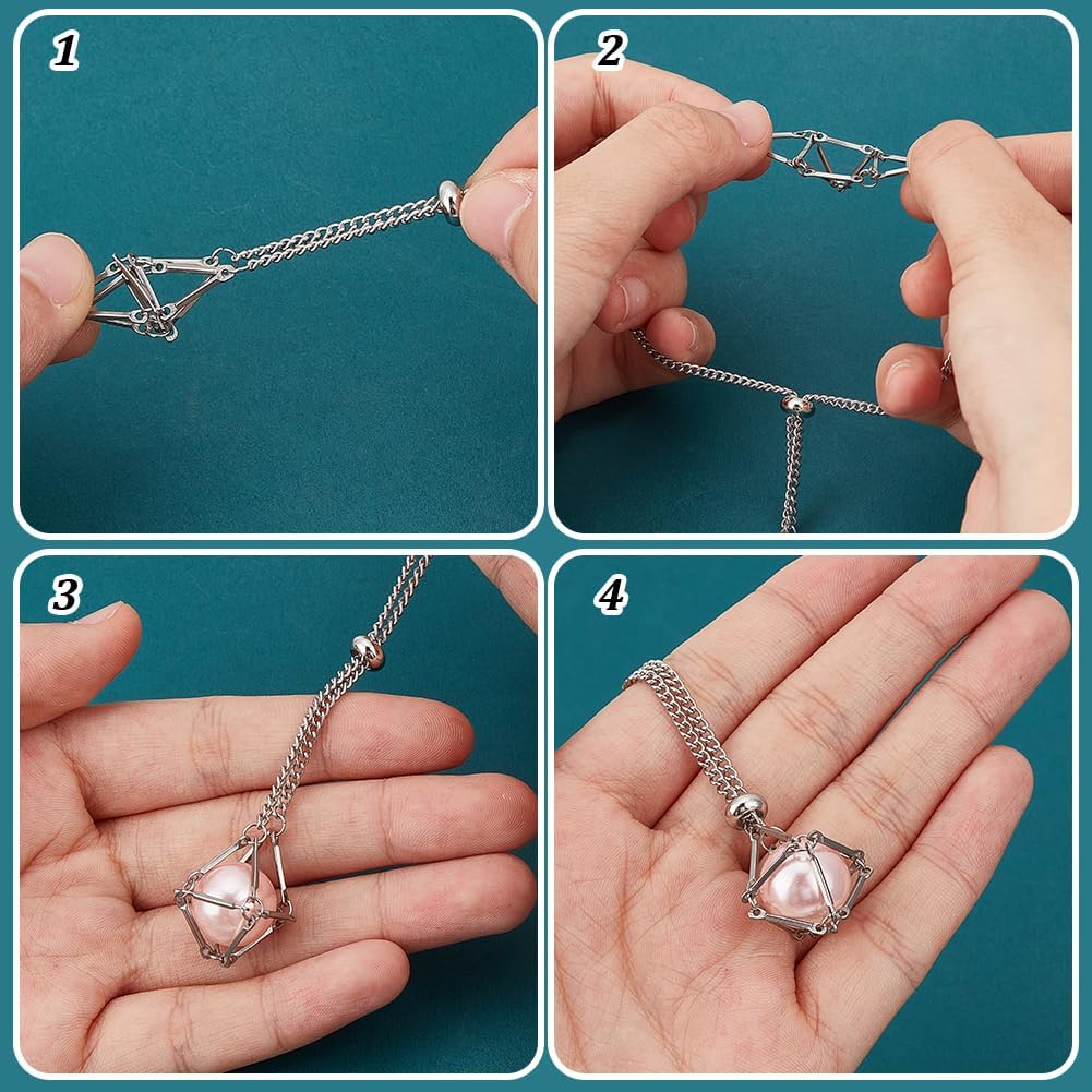 UNICRAFTALE 2Pcs Adjustable Crystal Holder Bracelet 2Pcs 2 Sizes Empty Stone Holder Nets Necklace Pendant with Empty Crystal Cage Brass Macrame Pouch for DIY Pendant Bracelet Necklaces Making - Image 4