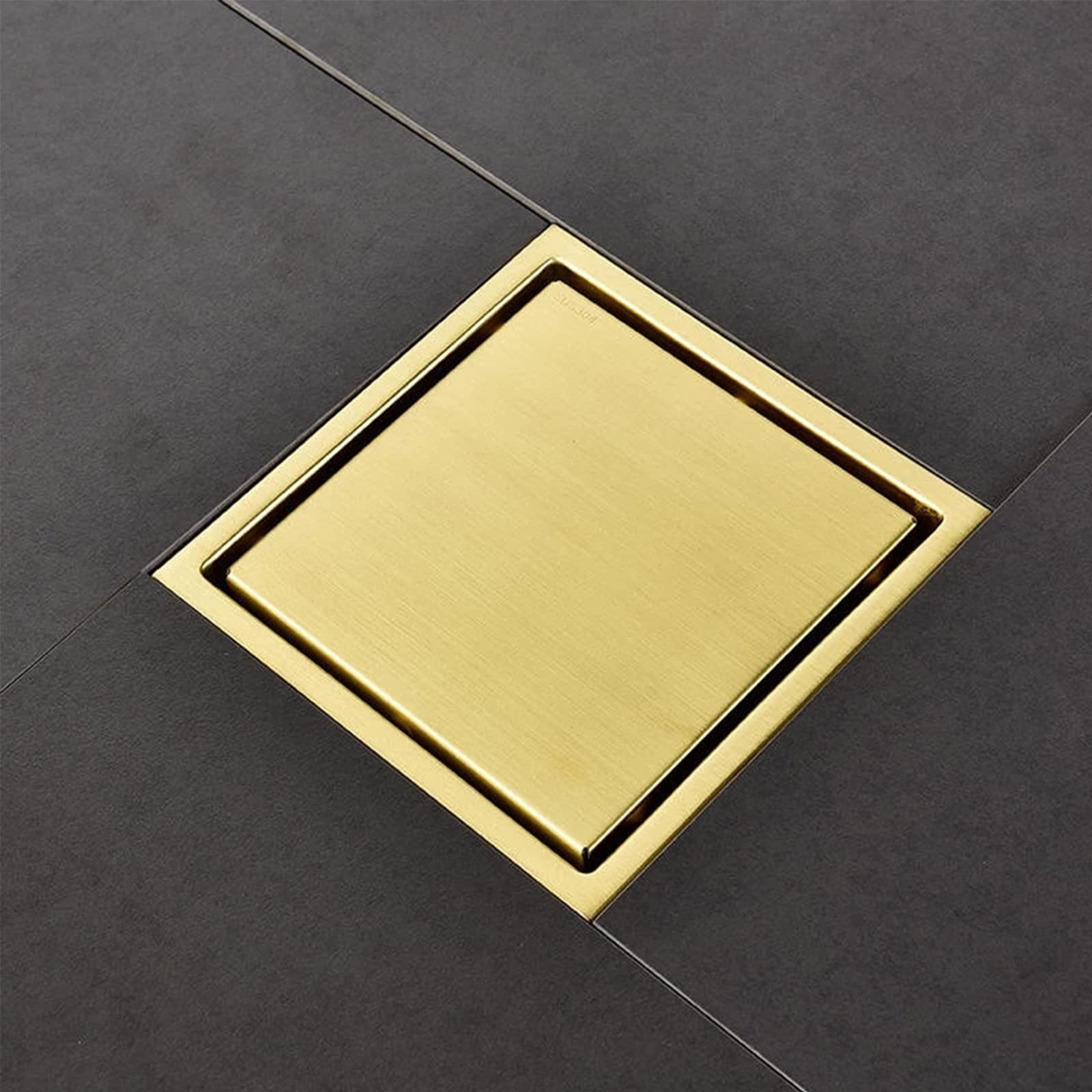 Drenaje Cuadrado De Ducha De 6 Pulgadas, Drenaje De Piso Dorado Cepillado con Rejilla De Inserción De Azulejo De Cubierta 2 En 1 Extraíble, Drenaje De Piso De Acero Inoxidable 304