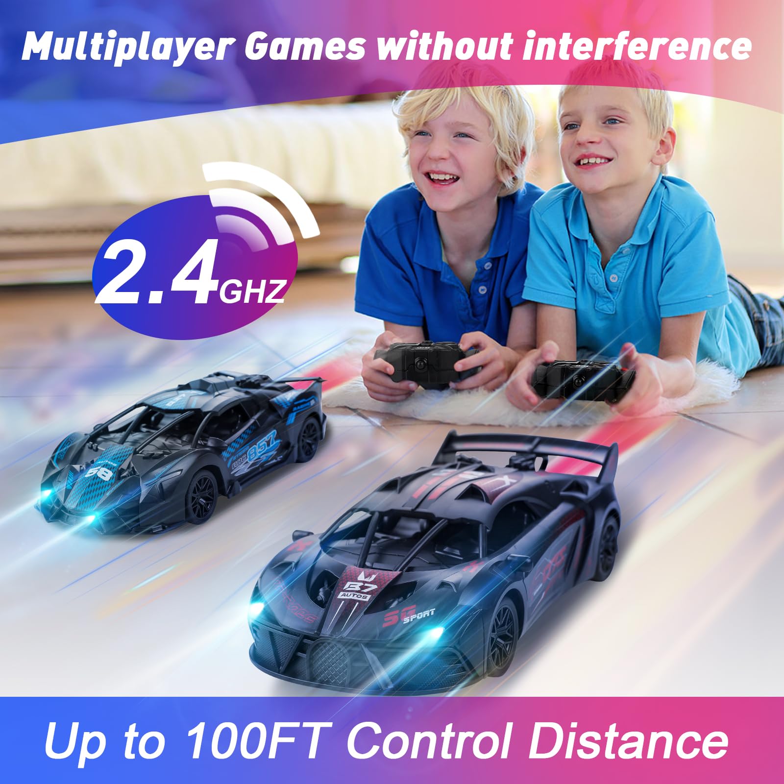 SAIFILI Lambarchini Macchina Telecomandata per Bambini 3-12 anni Modellino RC Car, 1:18 Auto Telecomandata Bambino con Spray, Batteria Ricaricabile, Luce LED, Natale Compleanno Regalo per Ragazzi, Blu