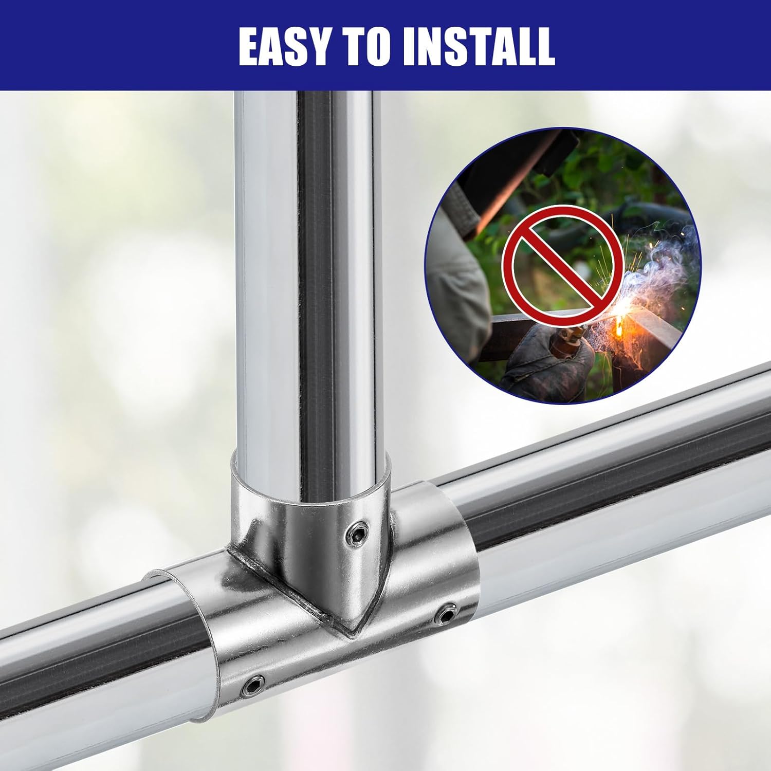 uxcell 4Pcs Tee Structural Pipe Connectors 3 Way End Rails Clamp with Wrench Stainless Steel Corner Pipe Fittings for DIY Shelf Garden Support 1" Fit Pipe Dia, Silvery