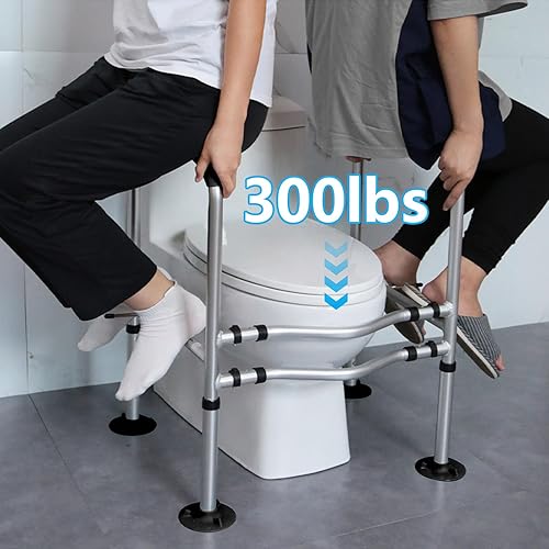 Miniatura 4 de Riel de seguridad para inodoro con altura y ancho ajustables del marco de metal para ancianos discapacitados y embarazadas, plateado, 330 libras