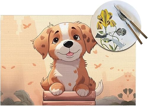 Miniatura 5 de 6 PCS PVC Placemats Set Place Mats Cartoon Dog Non-Slip Weave Place Mats 12" x 18" Farmhouse Durable Table Mat Set for Family Dinners Wedding Parties
