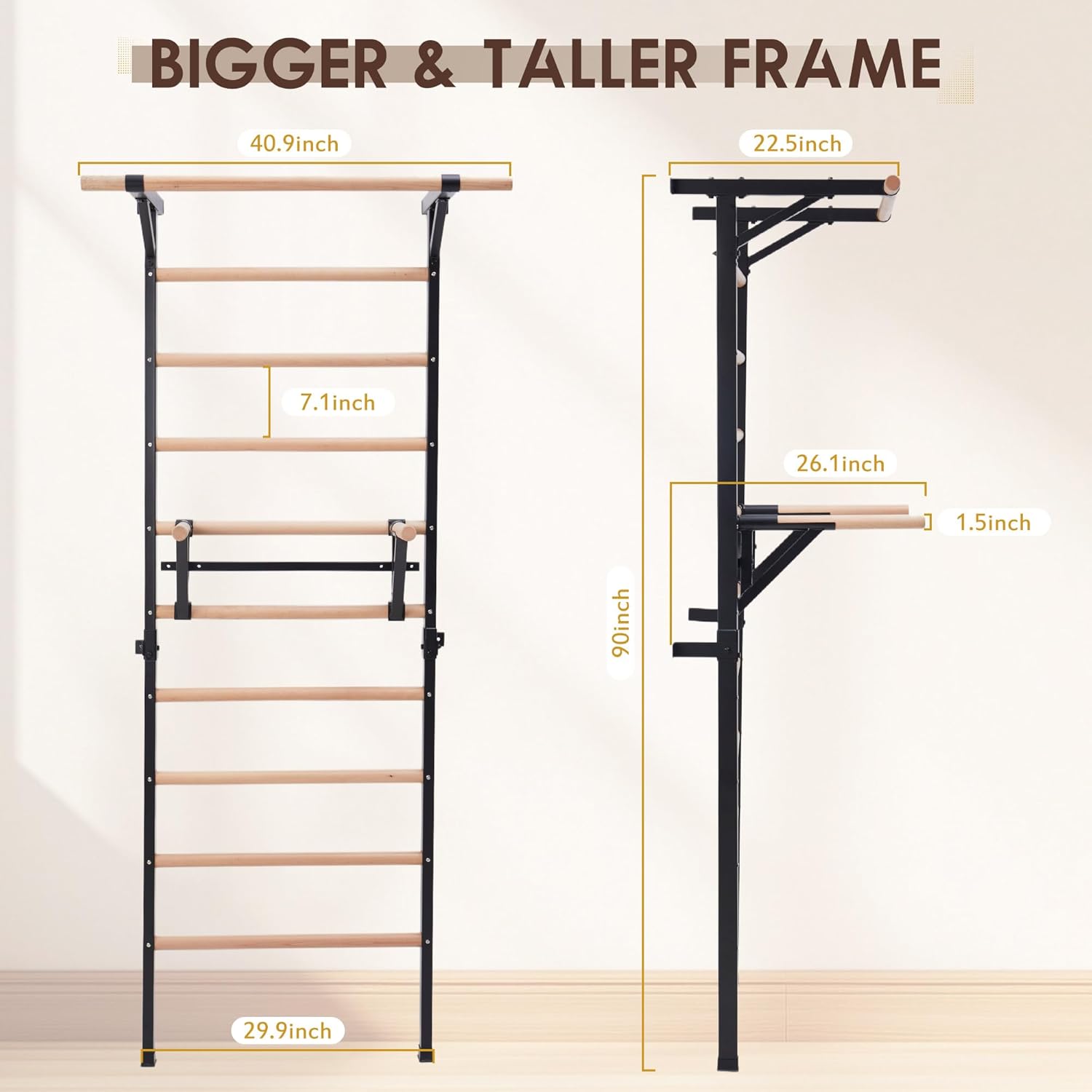 Solid Beechwood Stall Bar – Wall-Mounted Gymnastics Wall Ladder, Durable Beech Wood Rungs Resist Cracking, Perfect for Pull-Ups, Stretching & Home Gym