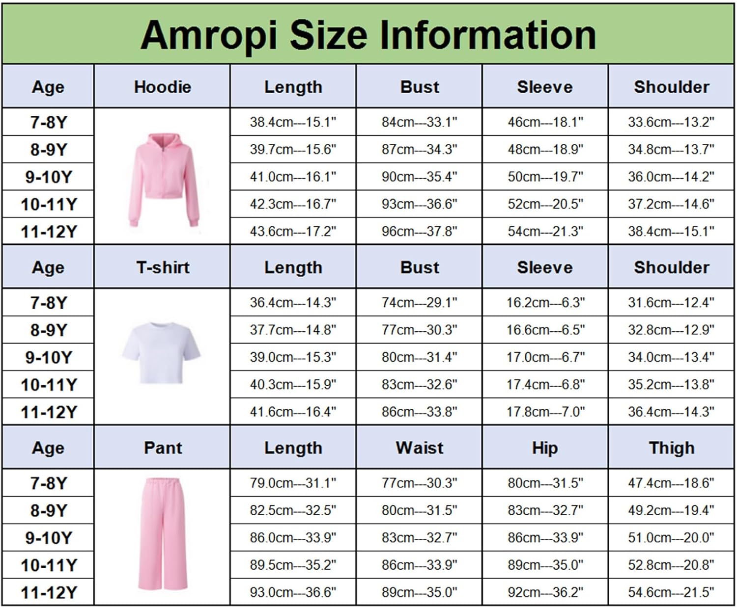 amropi Girl's Hooded Jacket and T-Shirt and Wide Leg Pants 3 Pieces Sports Tracksuit Set for 3-12 Years