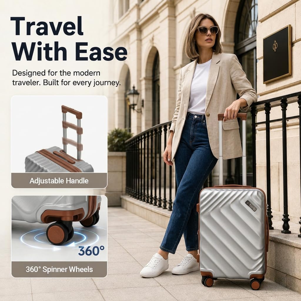 Rosamo 5 Piece Luggage Set Expandable Hardside, 20/24/28in Suitcases with Matching Travel Bags, 22x14x9 Airline Approved Carry On, TSA Lock, Spinner Wheels, ABS+PC thumbnail