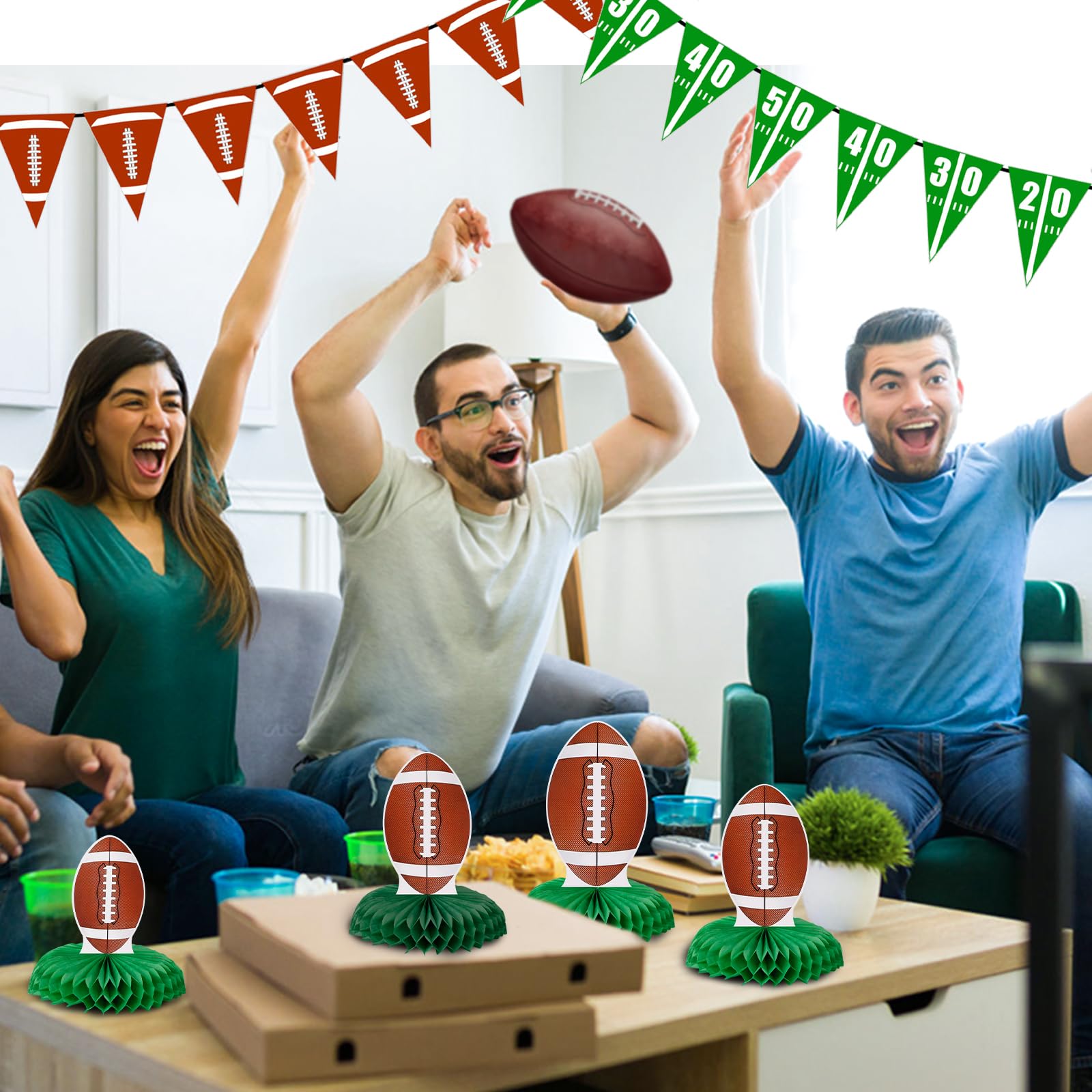 10 Centrotavola A Nido D'Ape Per Feste Di Rugby E Calcio – Decorazioni 3D Con Palloni, Caschi, Giocatori – Per Super Bowl E Compleanni