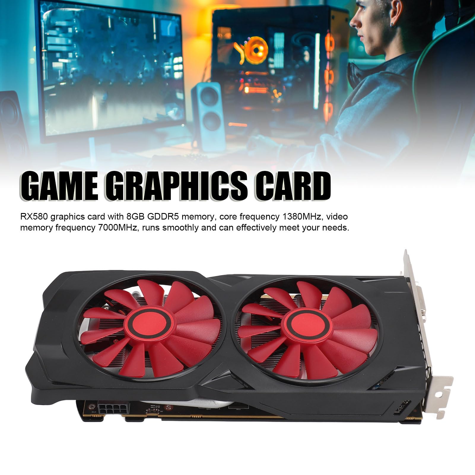 RX580 8GB GDDR5 256Bit - Tarjeta gráfica para videojuegos (256 bits, silenciosa, doble ventilador, tarjeta gráfica PCI Express 2.0, 16X, para ordenador de sobremesa