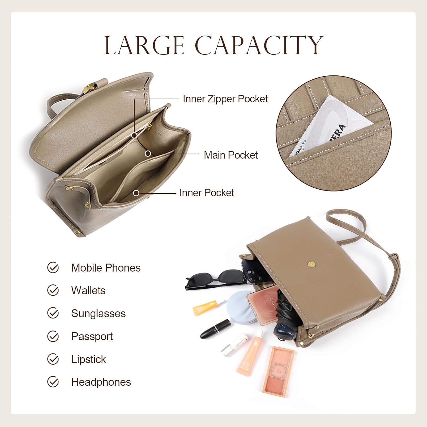 Genuine Leather Crossbody Bags for Women, Soft Handbags Shoulder Bag Top Handle Bag for Women - Image 5