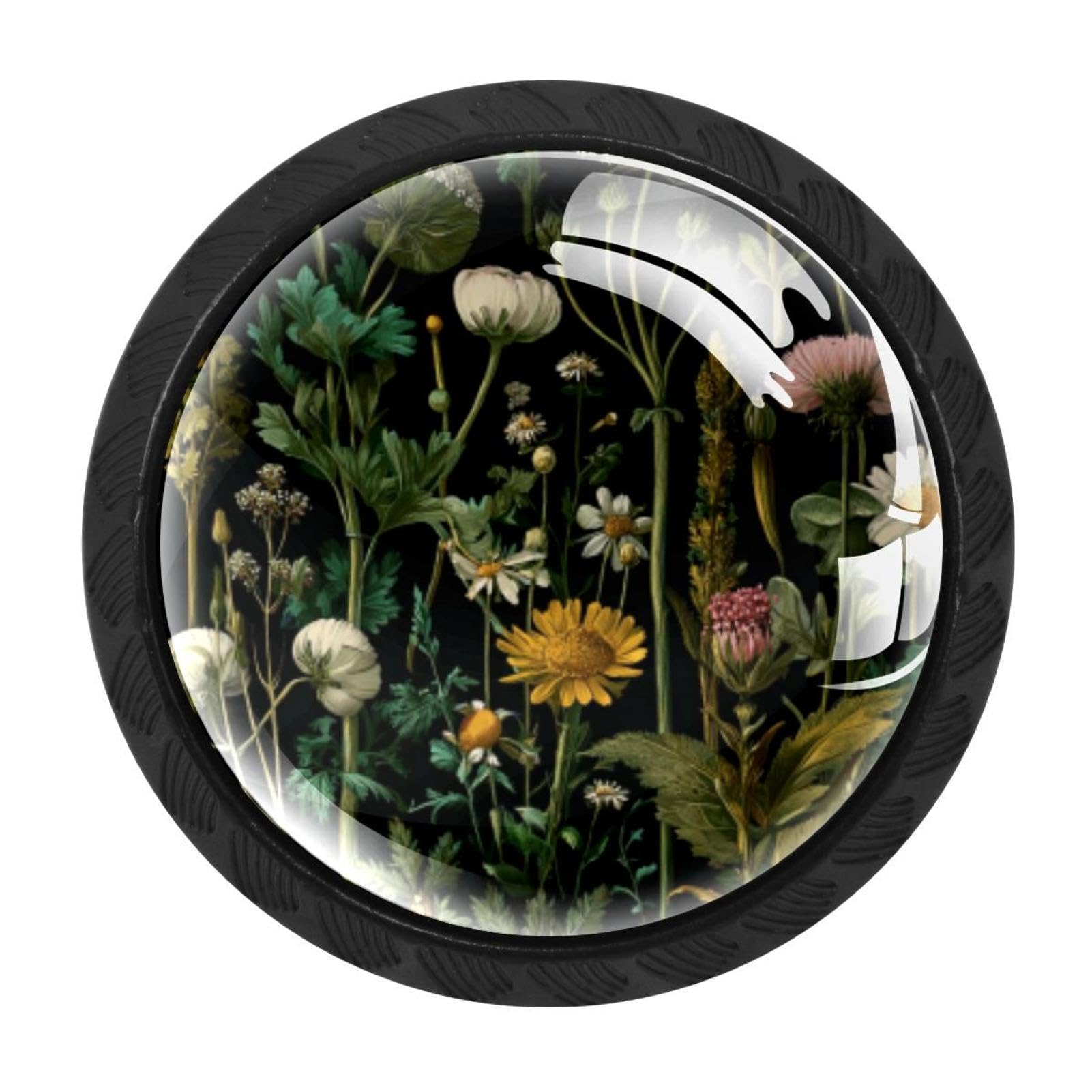 CHENZZZZ 4 Pack Wildflowers Herbs (1) Dresser Drawer Cabinet Knobs Round Crystal Glass Knobs Pulls Handles for Kitchen Wardrobe Cupboard Door Hardware