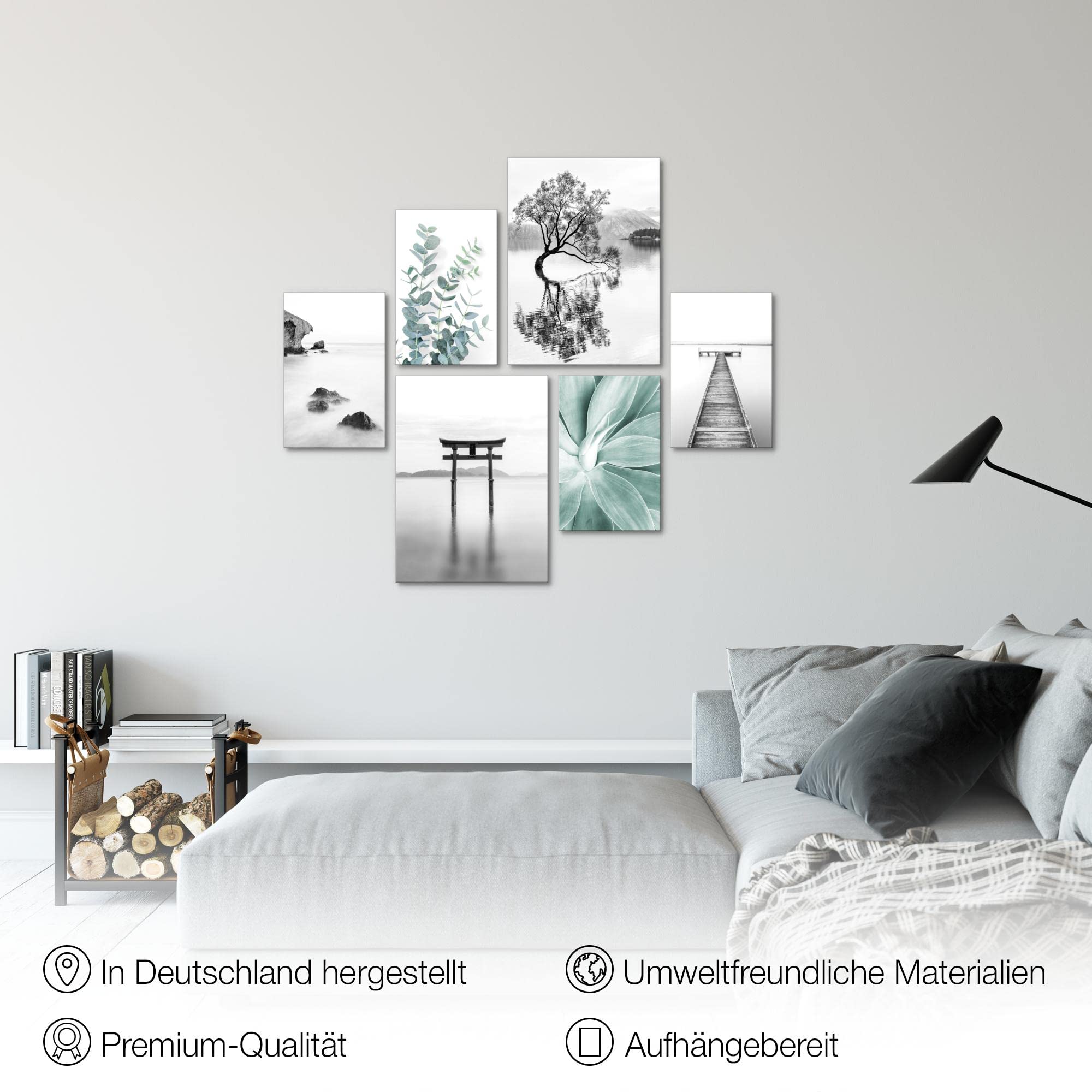 Novart Wandbilder Set Asien Zen See - KEIN EXTRA RAHMEN BENÖTIGT - Modern Deko - Wohnzimmer Schlafzimmer N004463a