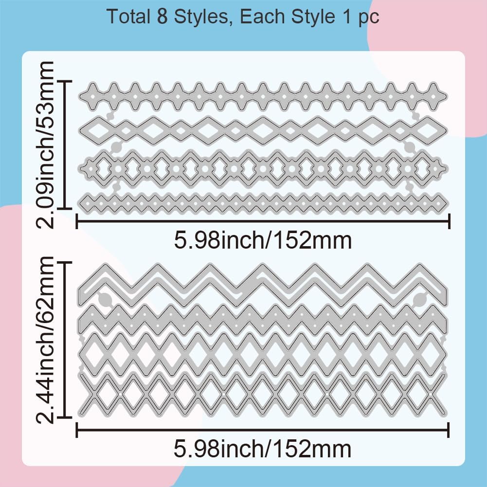 GLOBLELAND Diamond Border Metal Die Cuts Wavy Frame Metal Cutting Die Edge Border Background Cutting Dies for DIY Scrapbooking Photo Album Decorative Embossing Paper Card 6inch