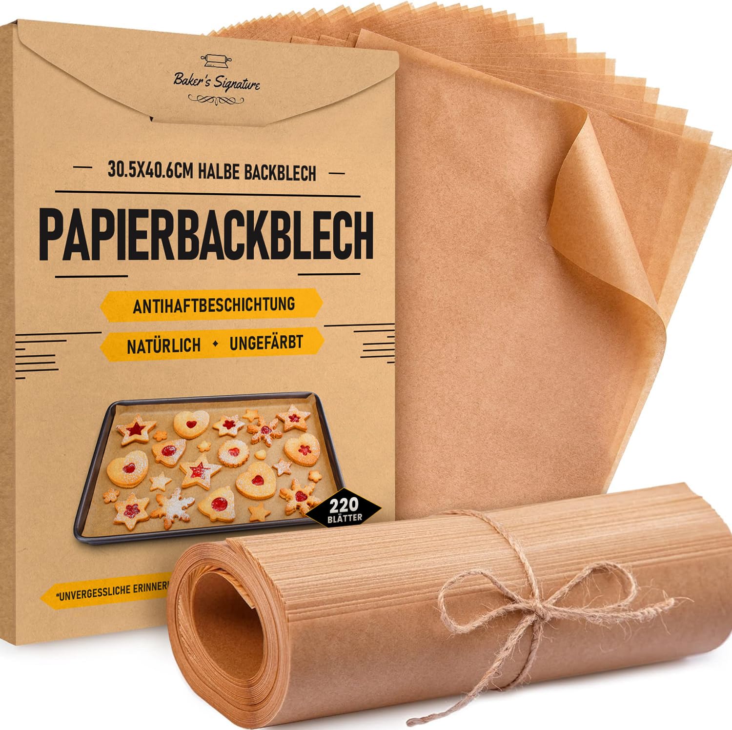 Pergamentpapier-Zuschnitte, 220 Stück Backpapier - Halbe Bleche 30x40 cm | Pergamentpapier zum Backen, Kochen und Braten von Baker's Signature