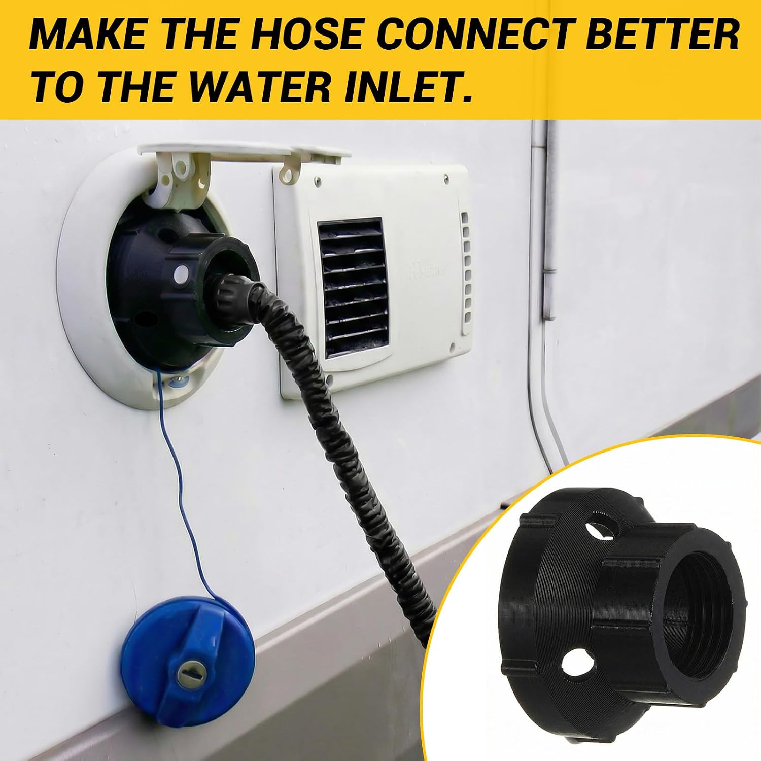 Retisee RV Water Fill Adapter, Fresh Water Tank Hose Adapter for Travel Trailer & Camper, Hands-Free No Splash Inlet Fitting, Leak-Proof, No-Tool Installation (2 Pack)