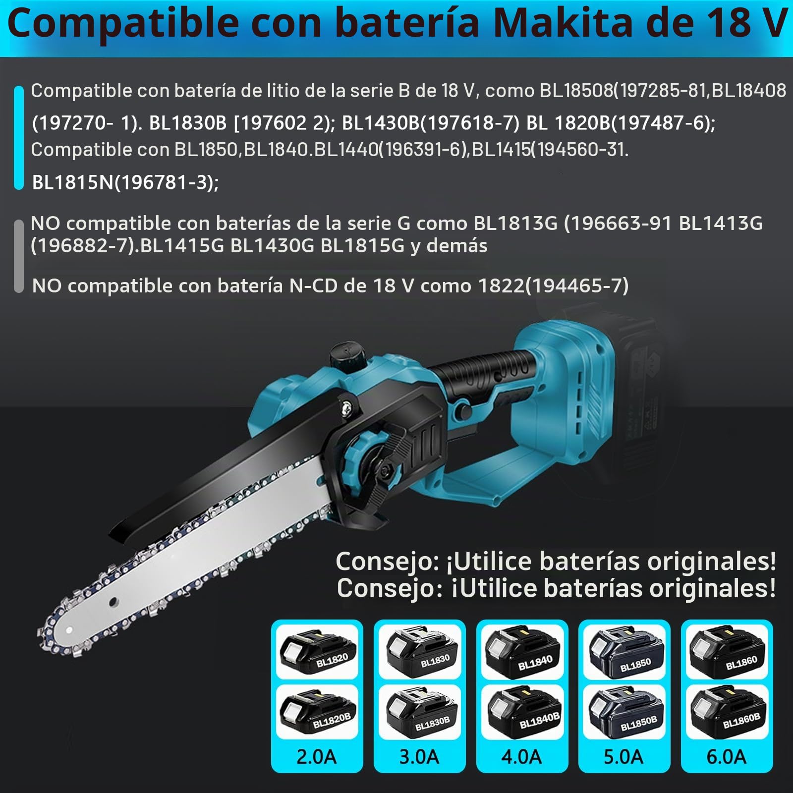 Motosierra profesional compatible con Makita 18 V | 6 pulgadas, sin escobillas, con mango telescópico y telescópico, podadora eléctrica, altura de trabajo de 4,5 m