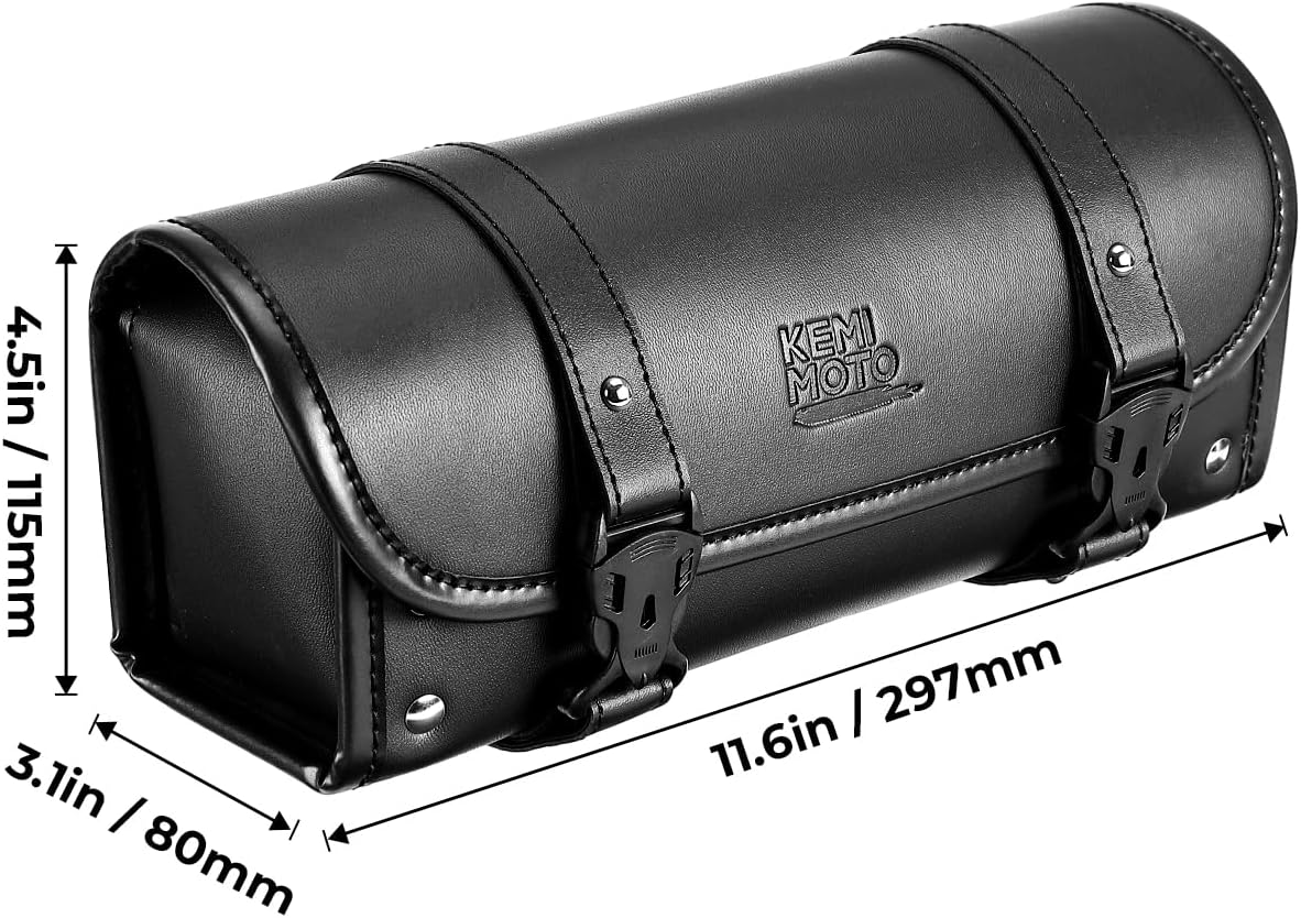 KEMIMOTO Motorcycle Fork Tool Bag Universal PU Leather Roll Bag for Front Fork Handlebar Sissy Bar Storage Pouch Dyna Softail Sportster Scooter