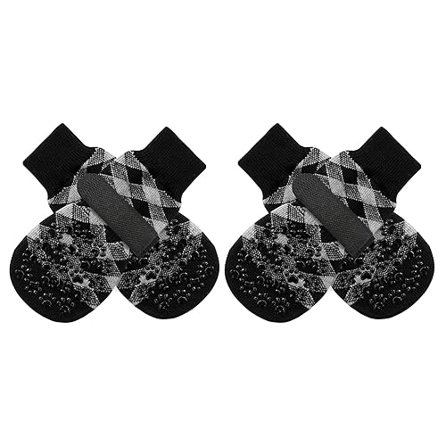 EXPAWLORER Double Side Anti-Slip Dog Socks 2 Pairs - Adjustable Pet Paw Protector with Strap, Traction Control Non-Skid for Indoor on Hardwood Floor Wear, Paw Protection for Puppy Dogs - Khaki Large (4 Count)