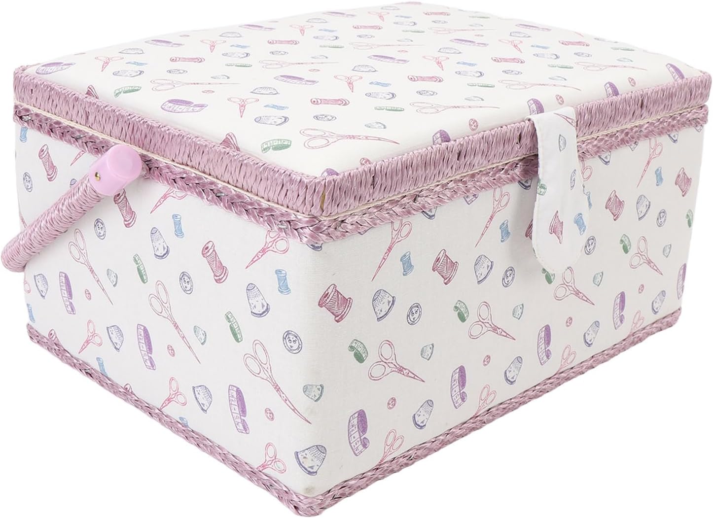 Fabric Sewing Basket Large Capacity Magnetic Button Closure Sewing Tool Storage Box with Removable Tray for Crafters Sewing Enthusiasts Purple