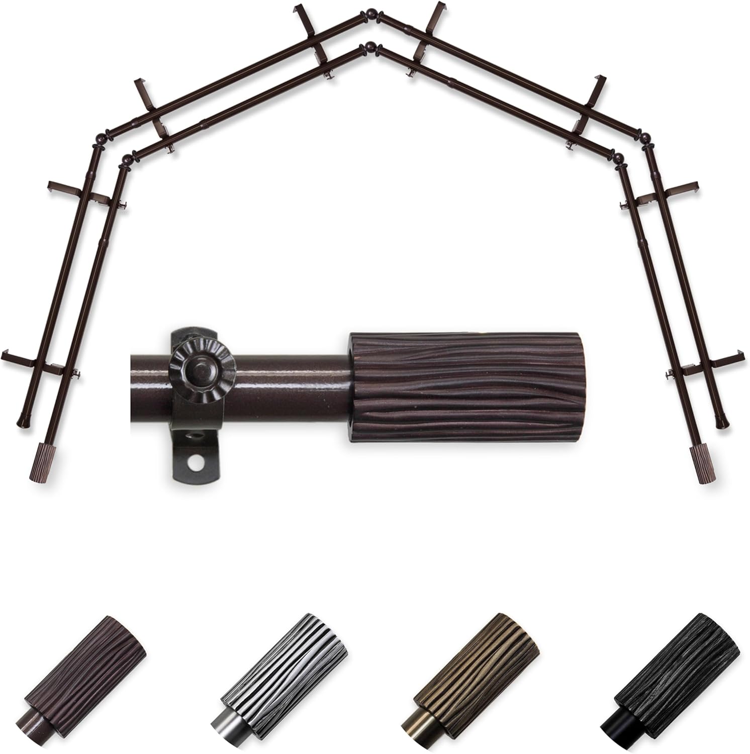 A&F Rod Décor - Pine 13/16" 4-Sided Double Bay Window Curtain Rod - Cocoa